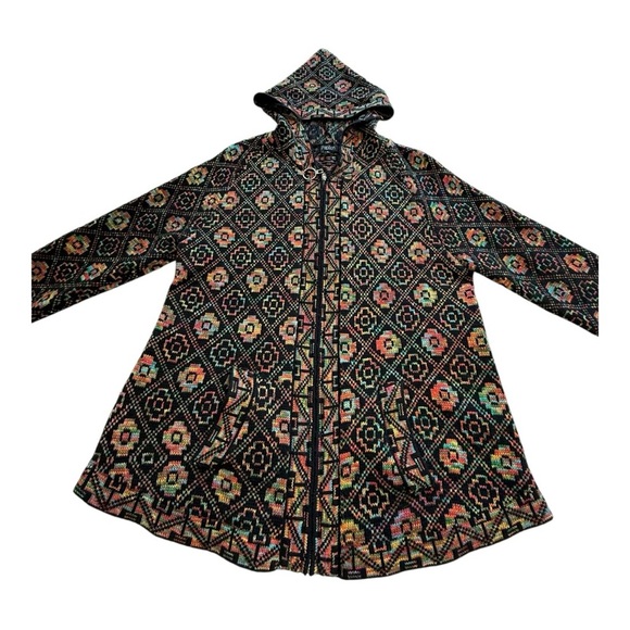 🌷3/$15🌷 Papillion Rainbow Aztec Zip Front Hooded Cardigan - Size XL - Picture 6 of 13